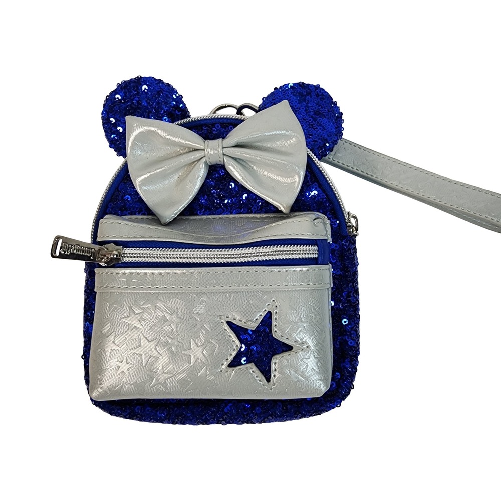 Loungefly Disney Parks Sorcerer Mickey Mouse Sequin Wristlet Blue Silver Bag